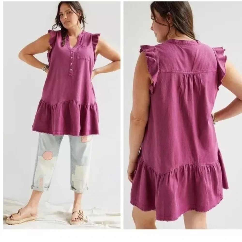 ✨ANTHROPOLOGIE PILCRO FLOUNCED RASPBERRY TUNIC DRESS M - Picture 3 of 7